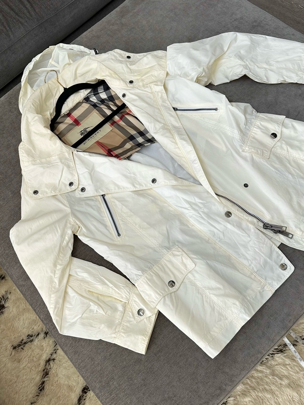 Burberry Ivory/Butter Hooded Lightweight Anorak Jacket